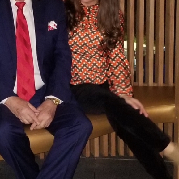 ELIZABETH MCKAY Silk Ruffled Orange Brown Long Sleeve Blouse Size 2 EUC - Picture 7 of 8